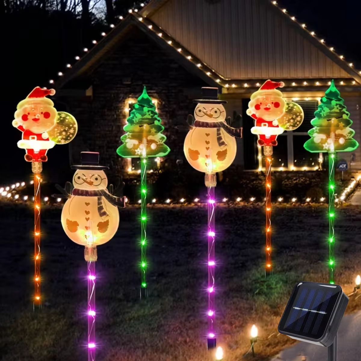 1 Set Of Solar Santa Claus  Christmas Tree Lawn Lights  6in1 Outdoor Holiday Garden Decorations 1