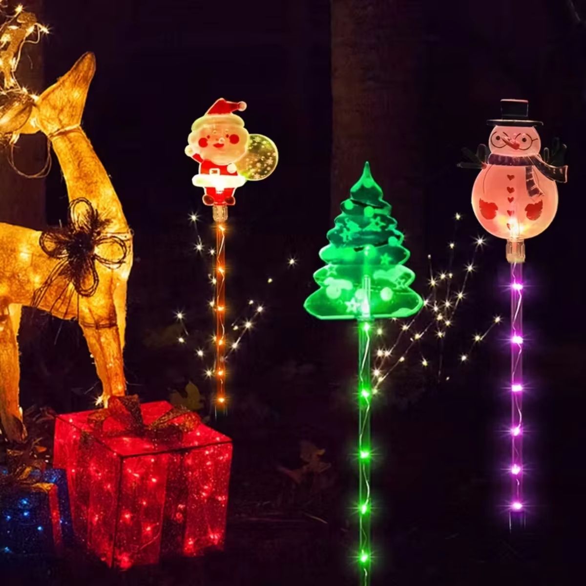 1 Set Of Solar Santa Claus  Christmas Tree Lawn Lights  6in1 Outdoor Holiday Garden Decorations 2