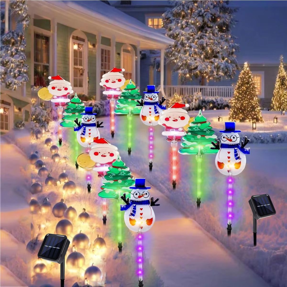 1 Set Of Solar Santa Claus  Christmas Tree Lawn Lights  6in1 Outdoor Holiday Garden Decorations 5