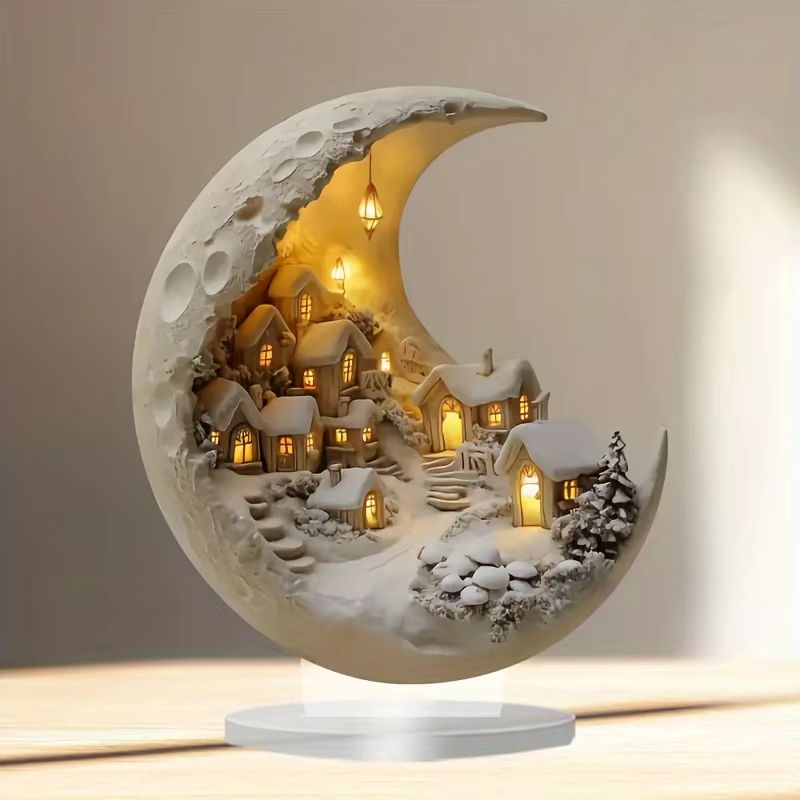 Christmas Tree Desktop Ornament With Moonhouse  DIY 2D Acrylic Merry Christmas Plaque For New Year  1