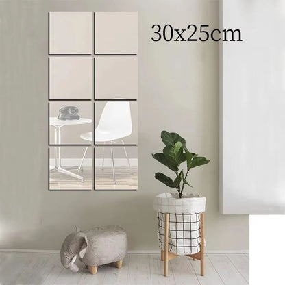 Acrylic Mirror Wall Sticker – 4-Piece Set, 11.8 x 9.8 in Soft Self-Adhesive 3D Decorative Mirror Sheets