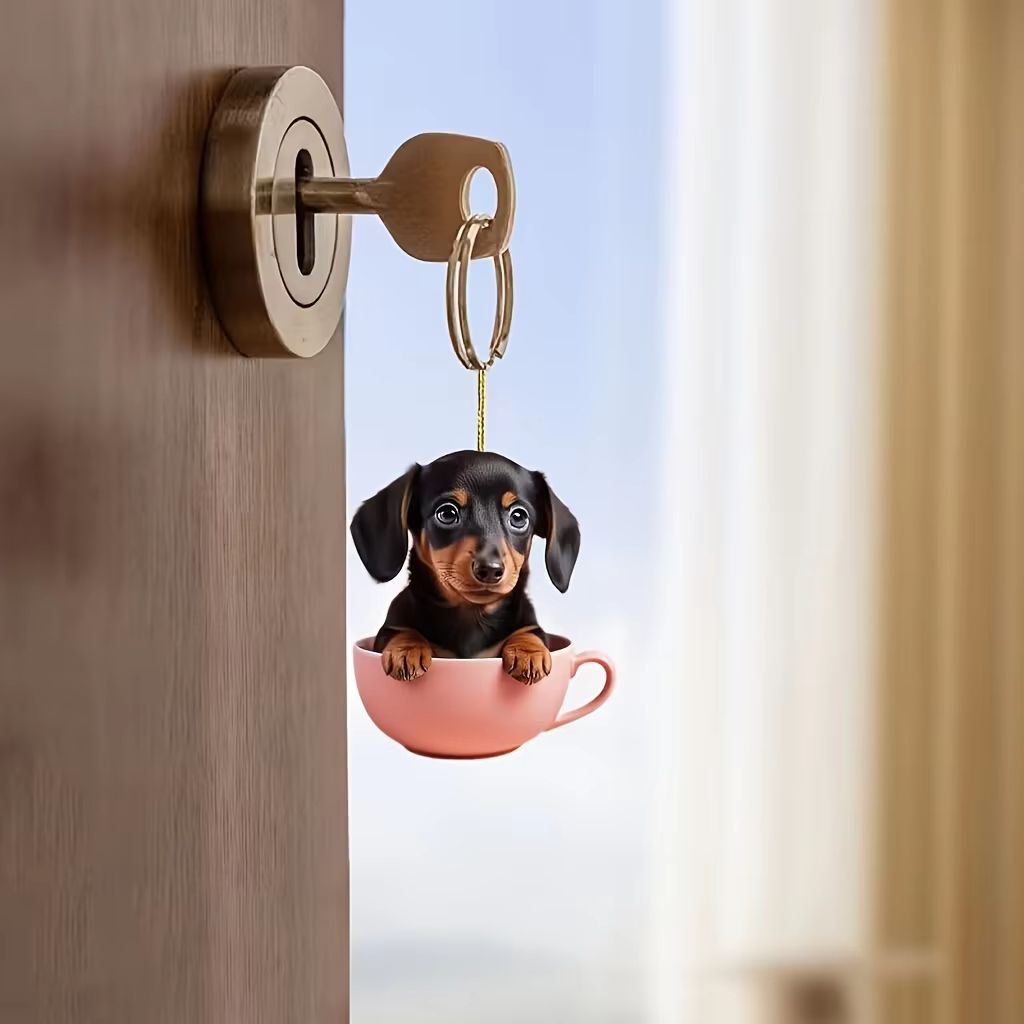Acrylic Dog Charm Ornament  Festive Boho Puppy Pendant For Tree Backpack Or Car 2