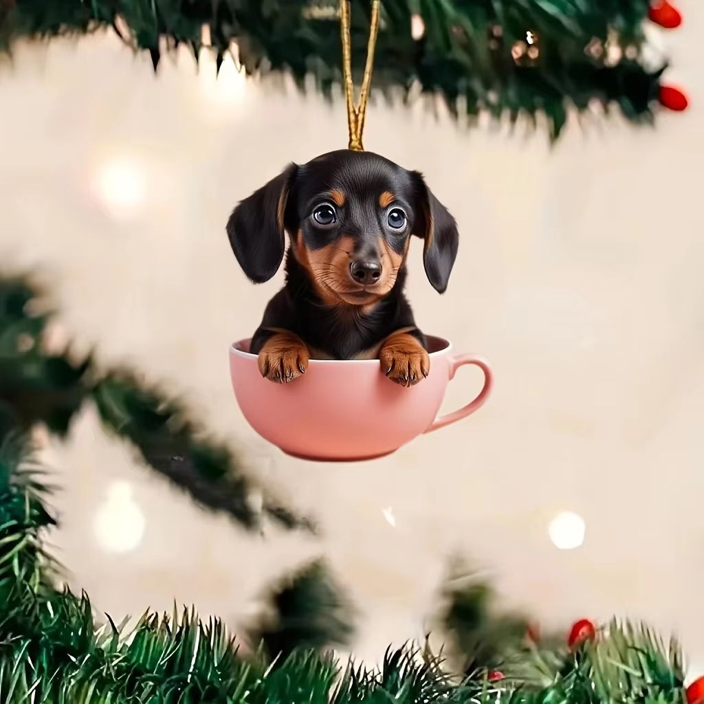 Acrylic Dog Charm Ornament  Festive Boho Puppy Pendant For Tree Backpack Or Car 3