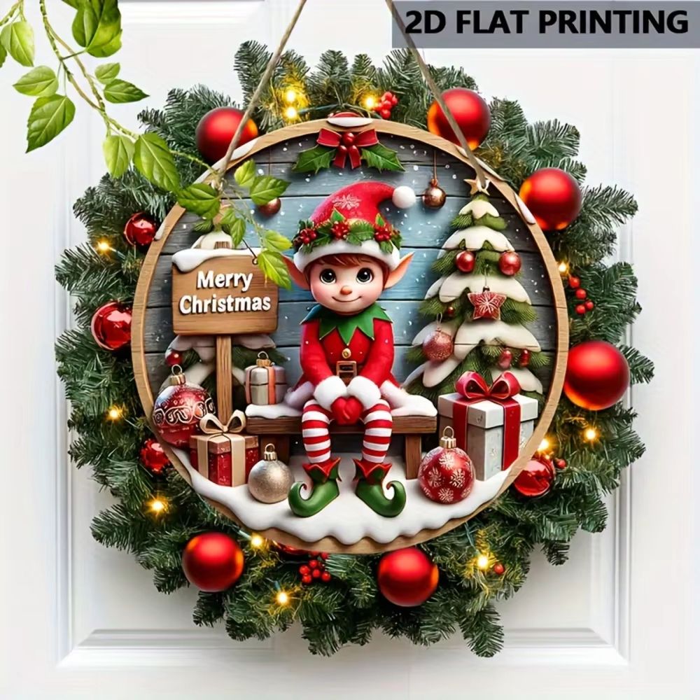 Christmas Elf Wooden Sign  2007 Cm Round Rustic Holiday Decor 3