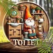 Country Farmhouse Style Wooden Toilet Sign  Charming Dwarf Design Round 8x8 Inch 4