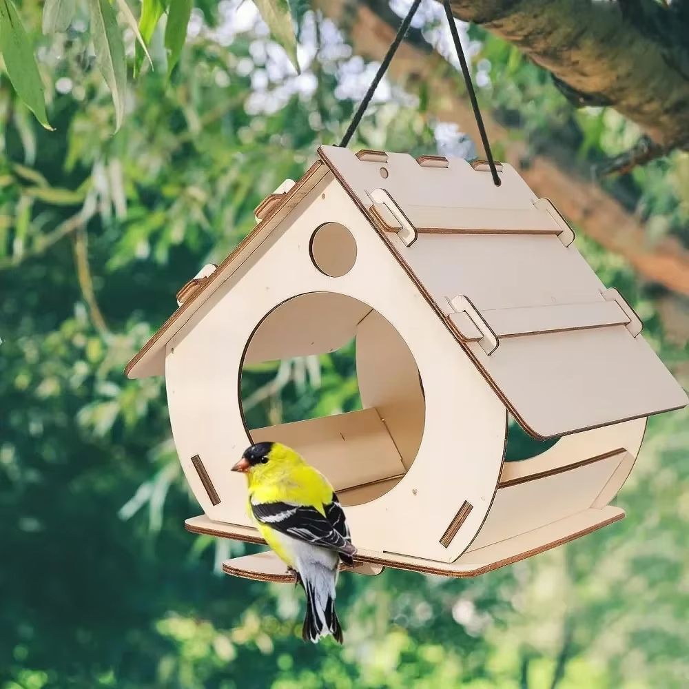Hanging Wooden Bird Feeder  DIY Outdoor Garden Decorative BirdcageBirdhouse 1