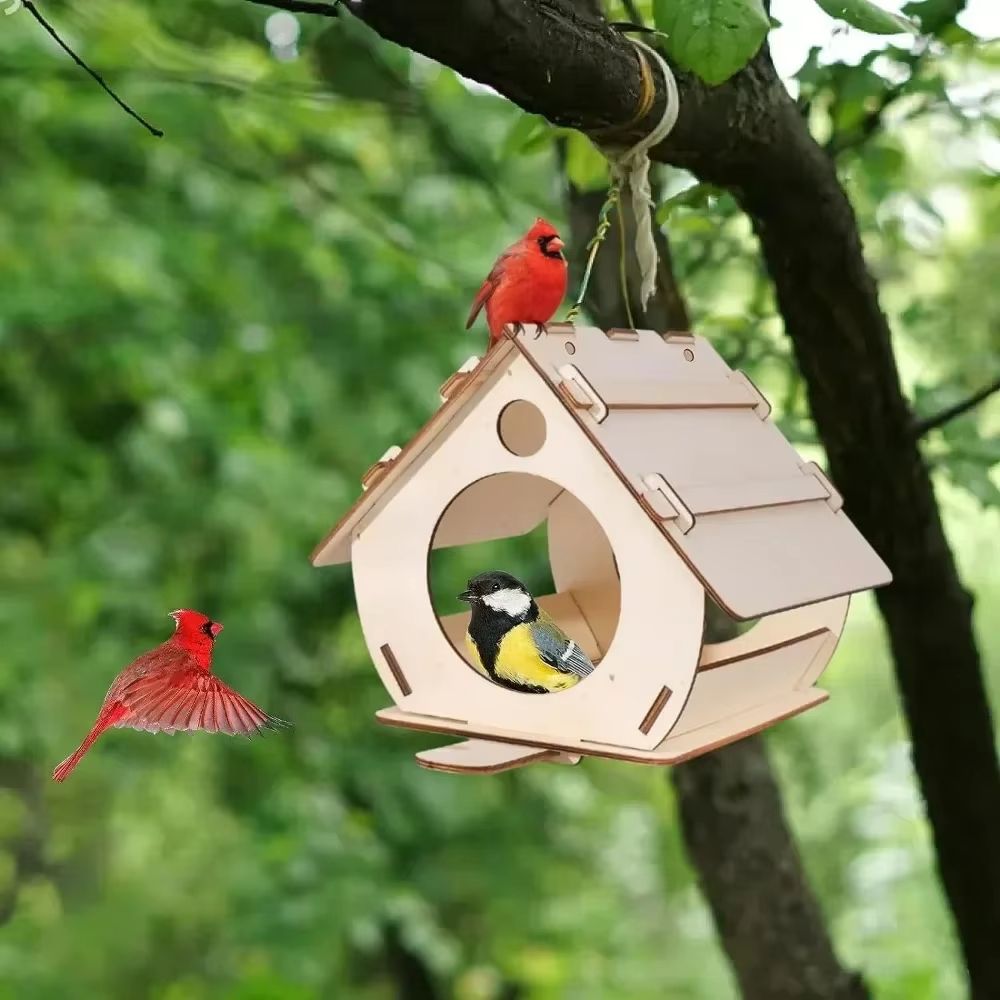 Hanging Wooden Bird Feeder  DIY Outdoor Garden Decorative BirdcageBirdhouse 2