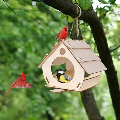 Hanging Wooden Bird Feeder  DIY Outdoor Garden Decorative BirdcageBirdhouse 2