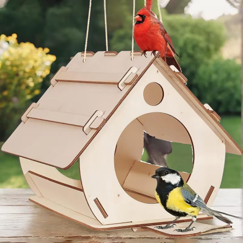Hanging Wooden Bird Feeder  DIY Outdoor Garden Decorative BirdcageBirdhouse 5