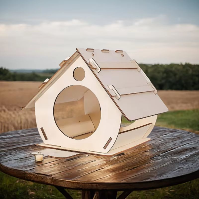 Hanging Wooden Bird Feeder  DIY Outdoor Garden Decorative BirdcageBirdhouse 6
