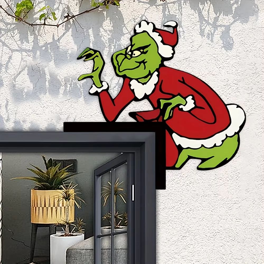 Grinch Corner Door Hanging Decor  SantaClad Grinch Figure For Festive Home  Doorway 1