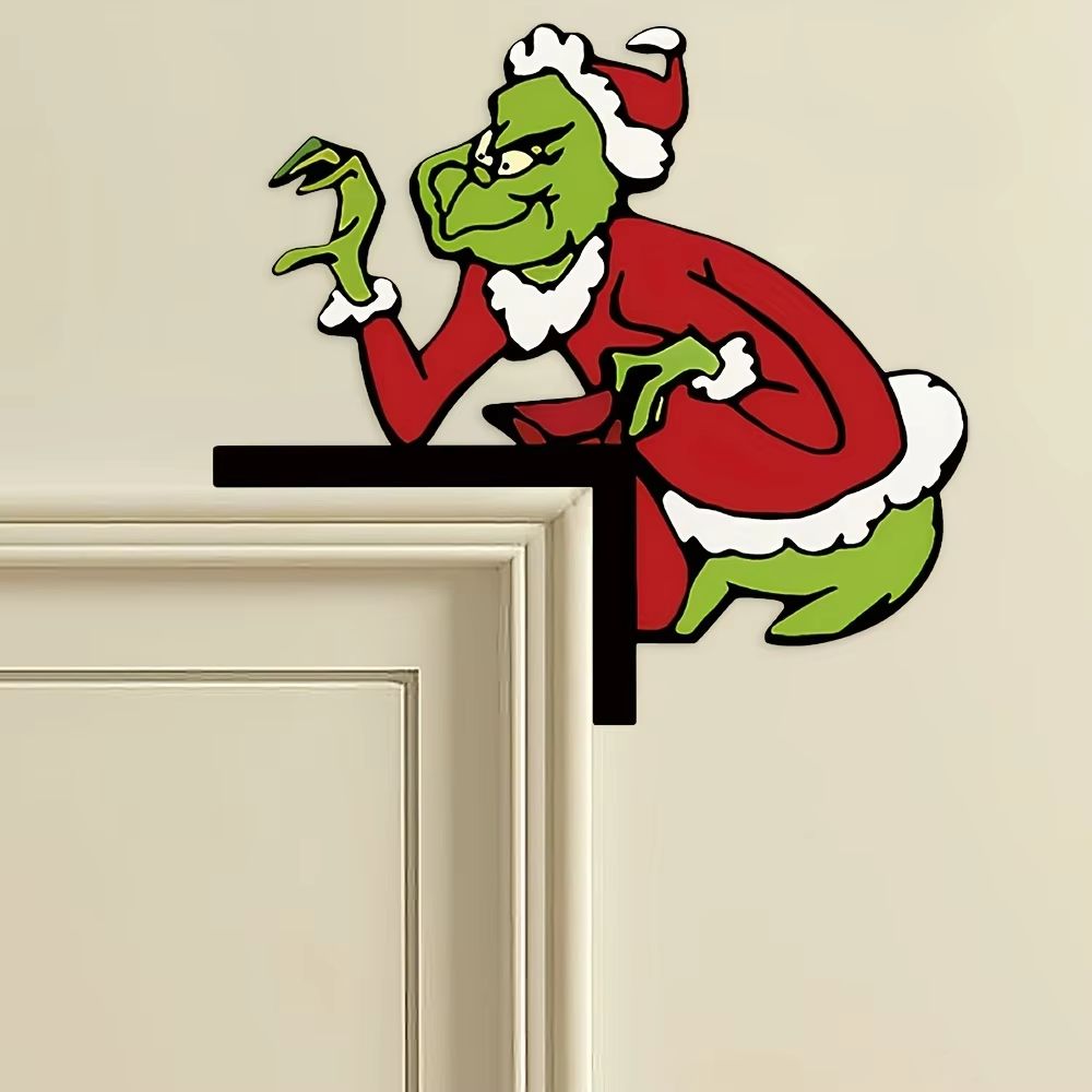 Grinch Corner Door Hanging Decor  SantaClad Grinch Figure For Festive Home  Doorway 3