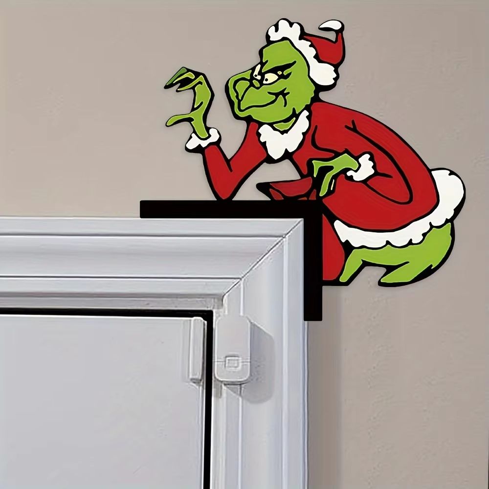 Grinch Corner Door Hanging Decor  SantaClad Grinch Figure For Festive Home  Doorway 4