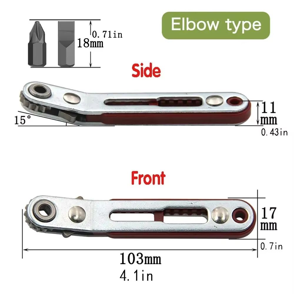 Red Elbow Bidirectional Ratchet Screwdriver  NarrowSpace Corner  RightAngle CrossSlotted Tool 1