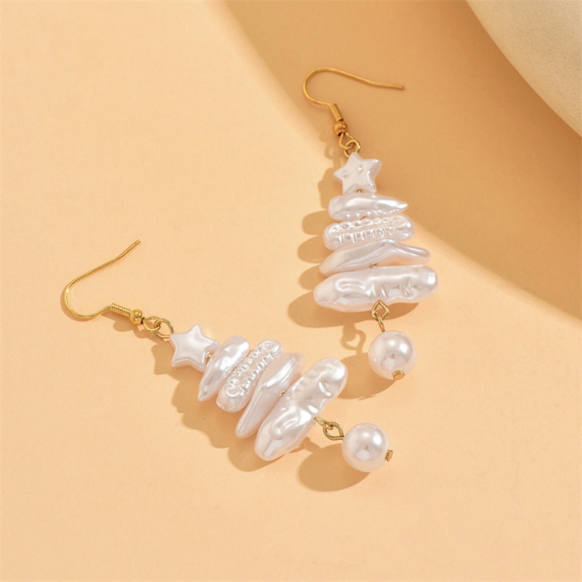 Baroque Irregular Imitation Pearl, Holiday Xmas Tree Drop Earrings, Stacked Star Tree Earring Christmas Jewelry Gift