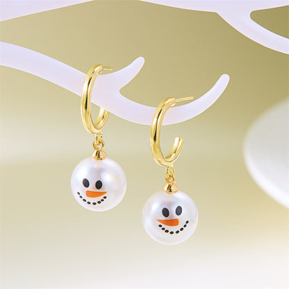 Pearl Drop Earrings For Women Cute Fashion Christmas White Snowman Rhinestone Snowflake Earring Jew 5
