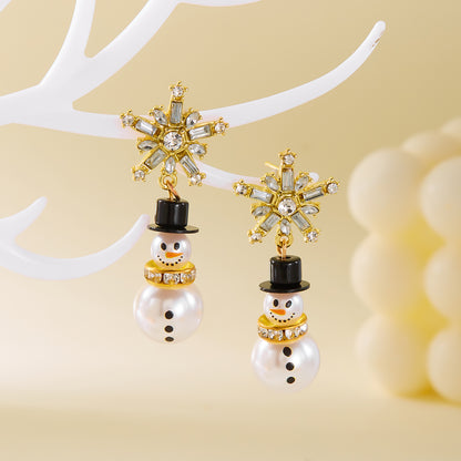 Pearl Drop Earrings For Women Cute Fashion Christmas White Snowman Rhinestone Snowflake Earring Jew 7