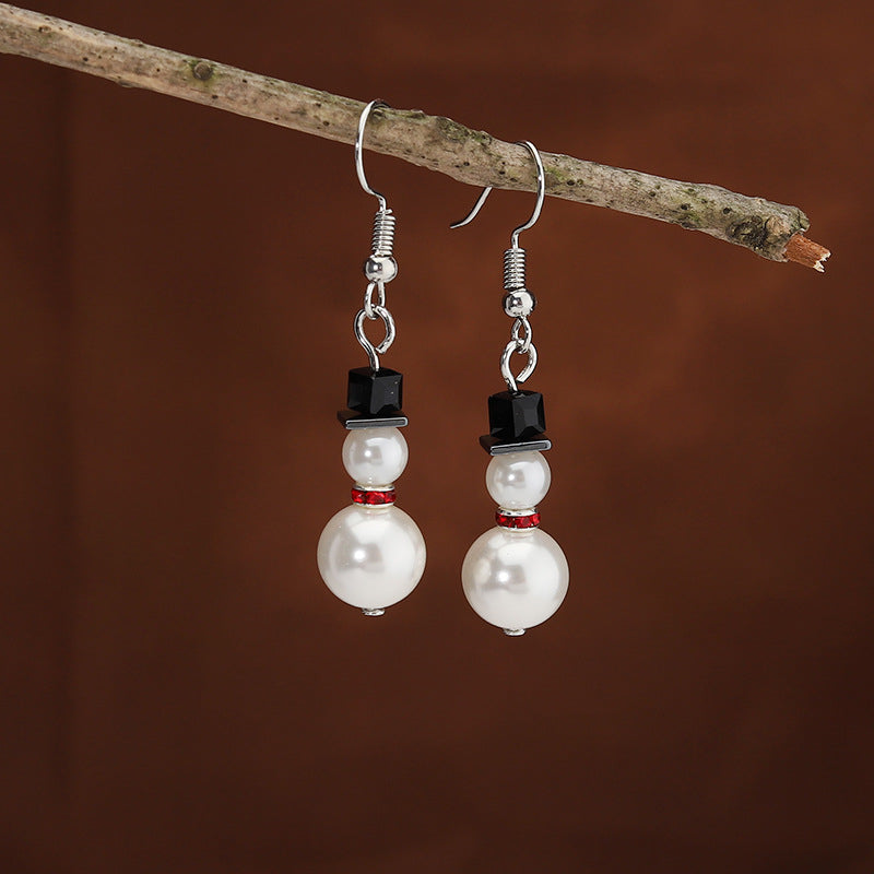 Pearl Drop Earrings For Women Cute Fashion Christmas White Snowman Rhinestone Snowflake Earring Jew 8
