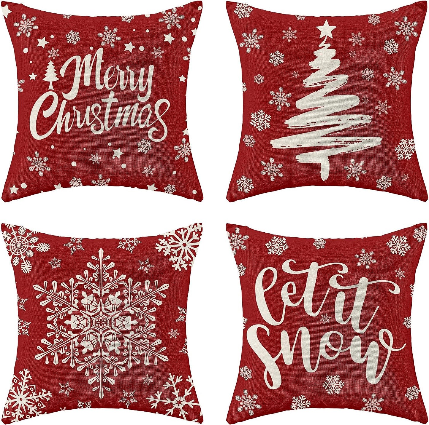 Red Christmas Pillowcase, Farmhouse Snowflake Pillow Cover, Christmas Linen Cushion, Sofa Home Decoration