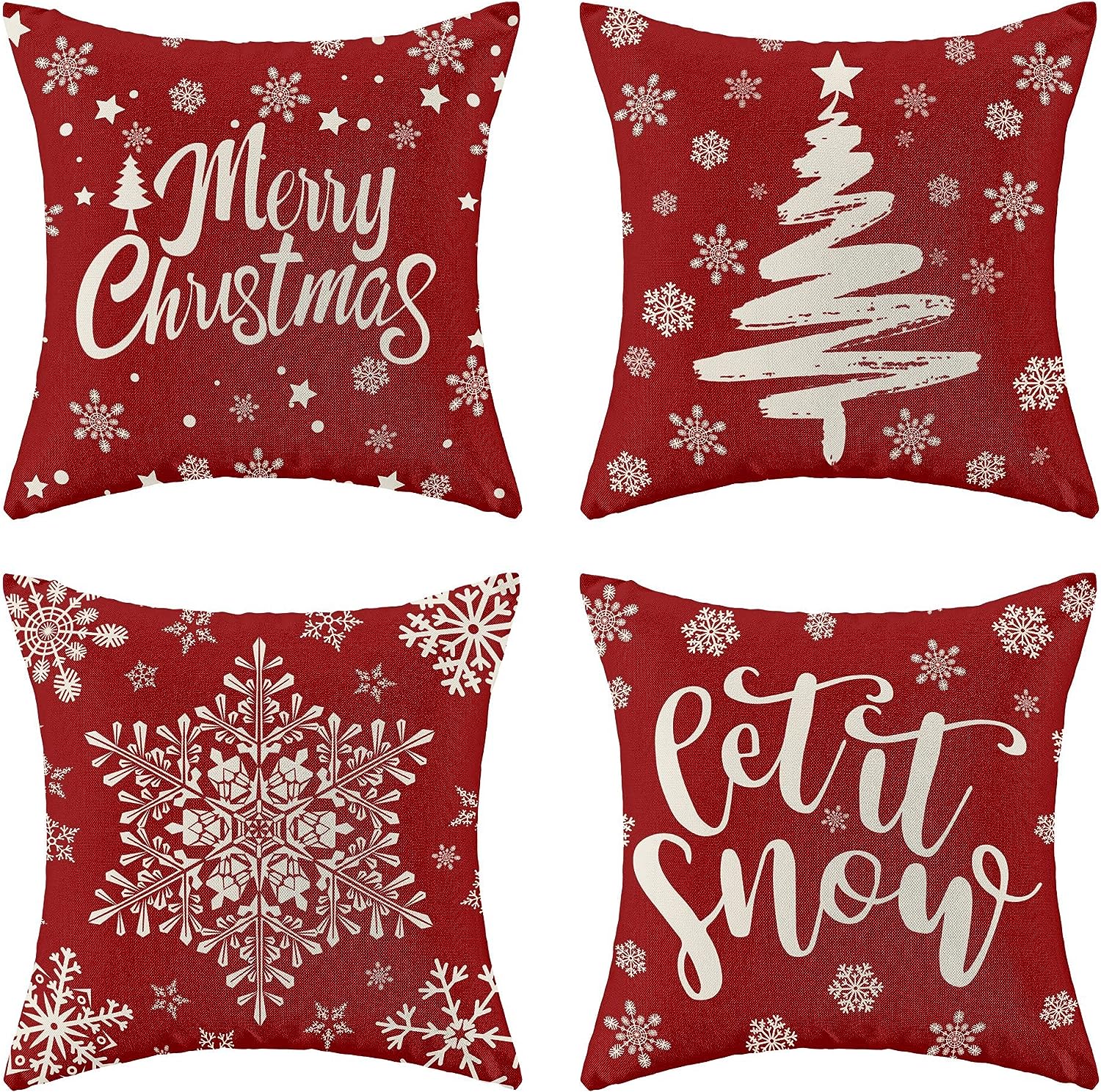 Red Christmas Pillowcase, Farmhouse Snowflake Pillow Cover, Christmas Linen Cushion, Sofa Home Decoration