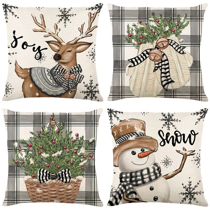 Linen Merry Christmas Pillow Cover Throw Pillowcase Winter Christmas Decorations for Home Tree Deer Sofa Cushion Cover