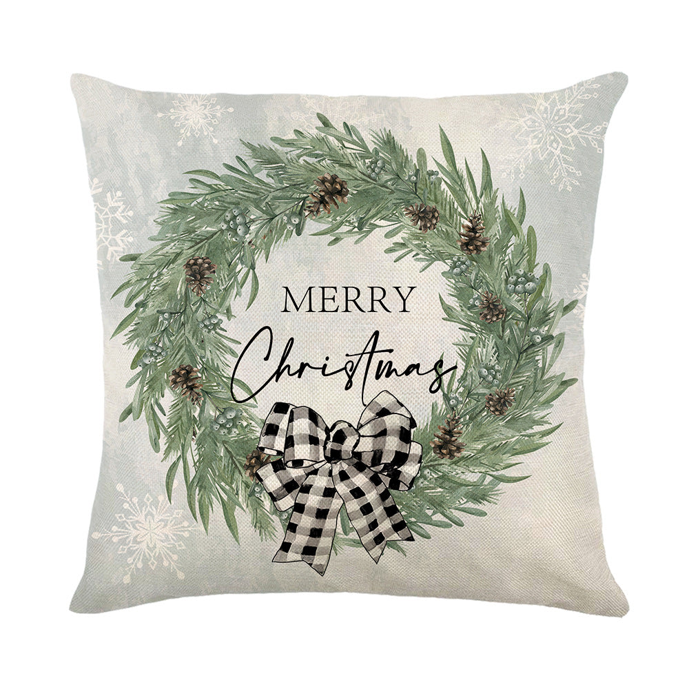 Linen Merry Christmas Pillow Cover Throw Pillowcase Winter Christmas Decorations for Home Tree Deer Sofa Cushion Cover