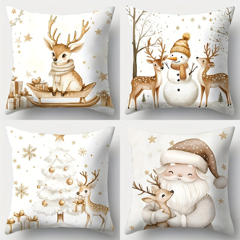 Golden Christmas Series Pillowcase, Set, Christmas Pillowcase, Single Side Print, Holiday Christmas Decoration