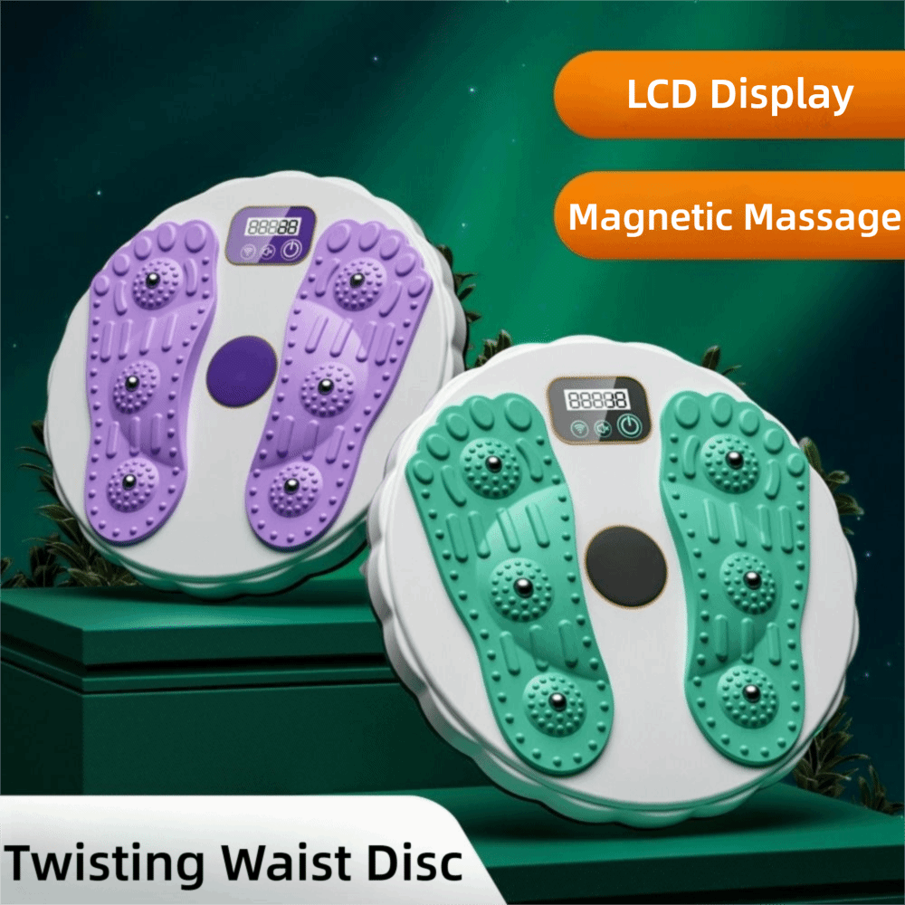 Rotatable Assist Fitness Slim Machine, Electronic LCD Display Waist Disc, Non Slip Base, Weight Loss Foot Massage Board