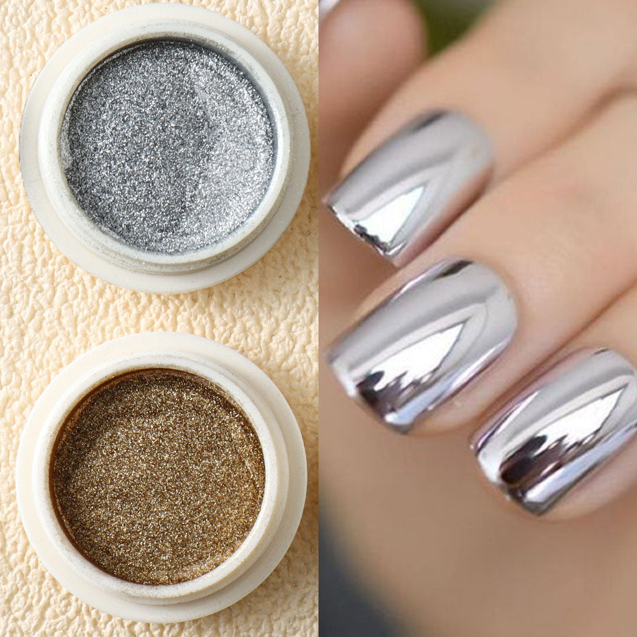 Chrome Rubbing Pigment Flake Manicure Decor, Gold Metallic Mirror Glitter Nail Art Dust, Rose Gold Silver Powder