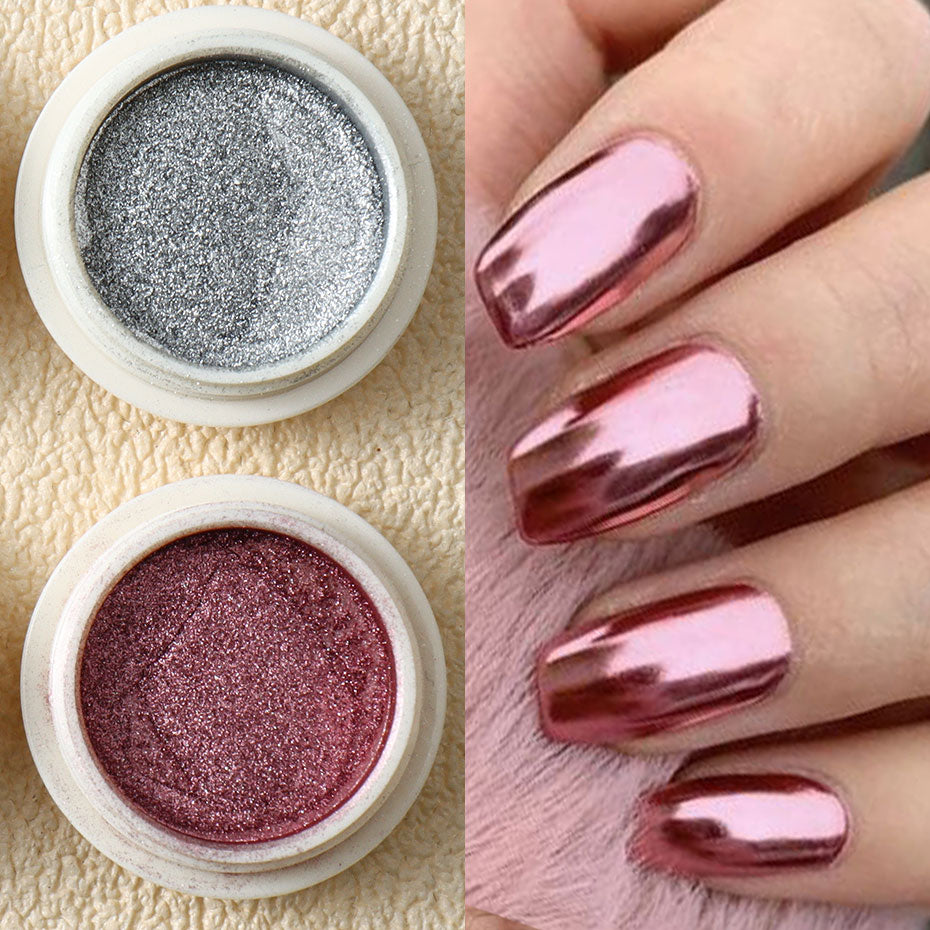 Chrome Rubbing Pigment Flake Manicure Decor, Gold Metallic Mirror Glitter Nail Art Dust, Rose Gold Silver Powder