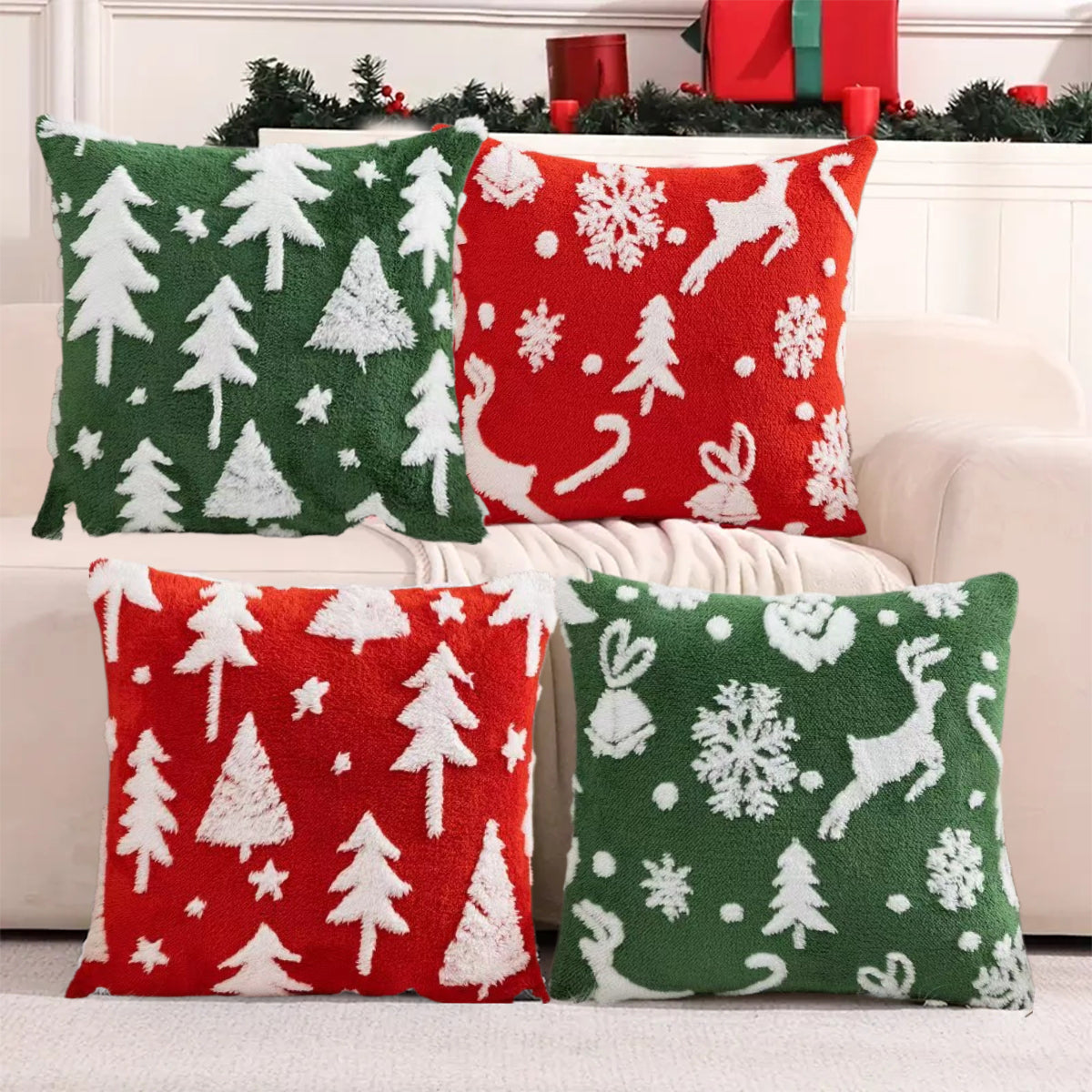 Christmas Pillow Covers, Christmas tree, little bell pattern, imitation reindeer, stars, snowflakes pillowcase cover