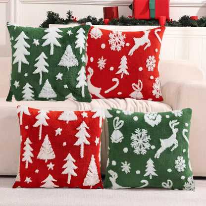 Christmas Pillow Covers, Christmas tree, little bell pattern, imitation reindeer, stars, snowflakes pillowcase cover