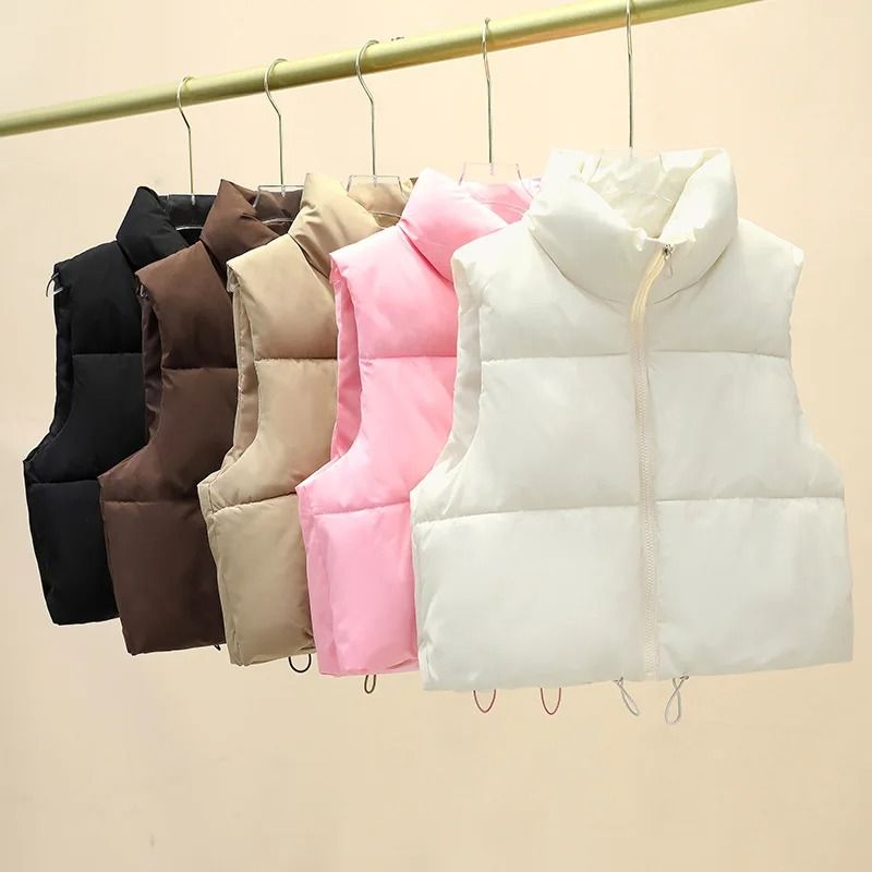 Womens Quilted Cropped Puffer Vest Warm Sleeveless Down Jacket