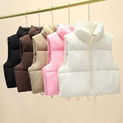 Womens Quilted Cropped Puffer Vest Warm Sleeveless Down Jacket