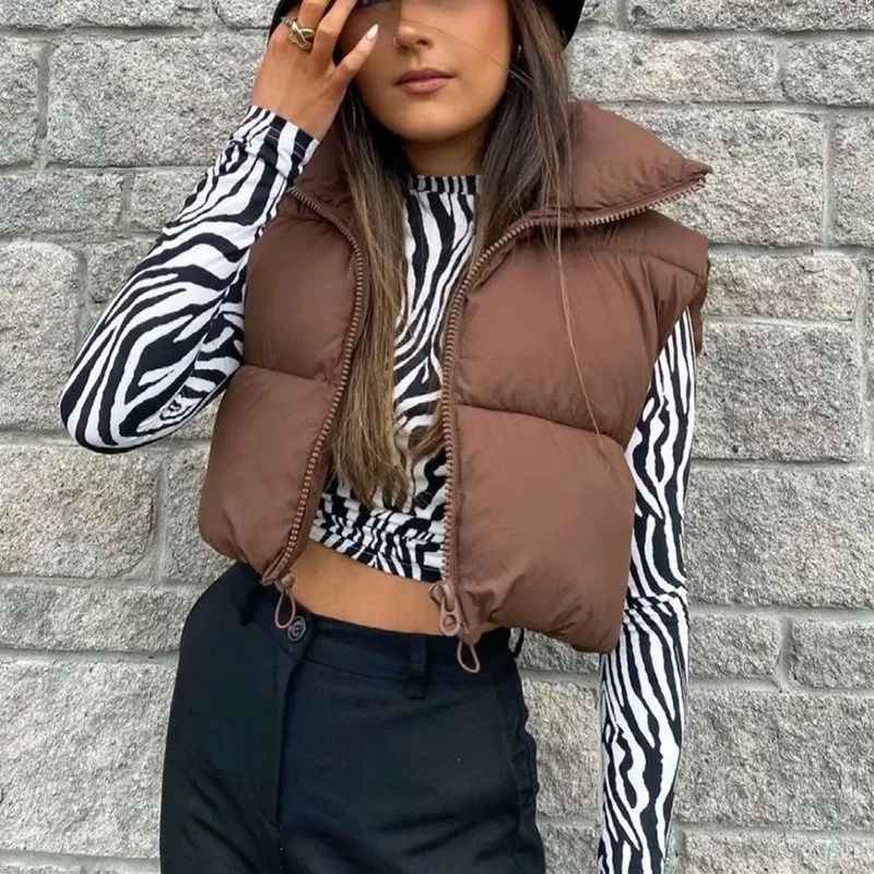Womens Quilted Cropped Puffer Vest Warm Sleeveless Down Jacket 4