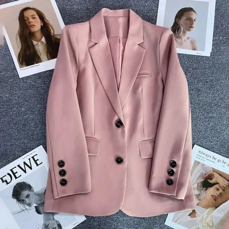 Elegant Office Blazer for Women Long Sleeve Single Button Suit Jacket