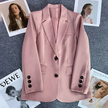 Elegant Office Blazer for Women Long Sleeve Single Button Suit Jacket