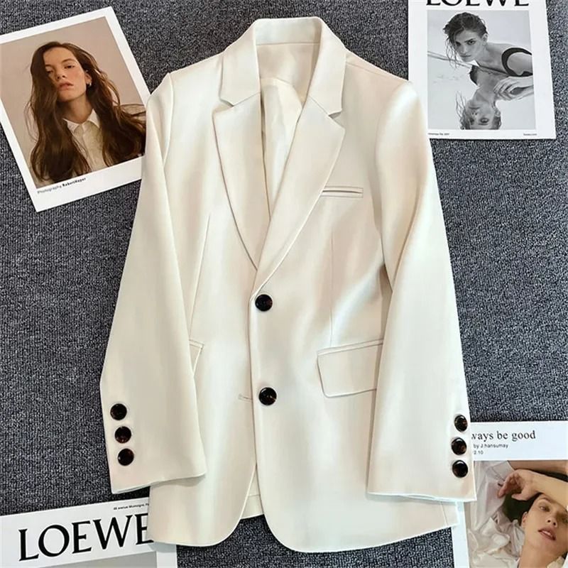 Elegant Office Blazer For Women Long Sleeve Single Button Suit Jacket 11