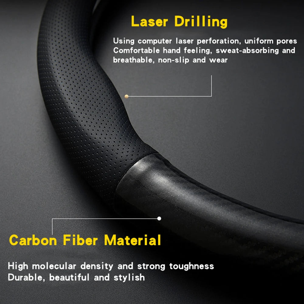 Carbon Fiber Leather Steering Wheel Cover Universal Fit Three Dimensional Anti Slip Trendy Car Inte 3