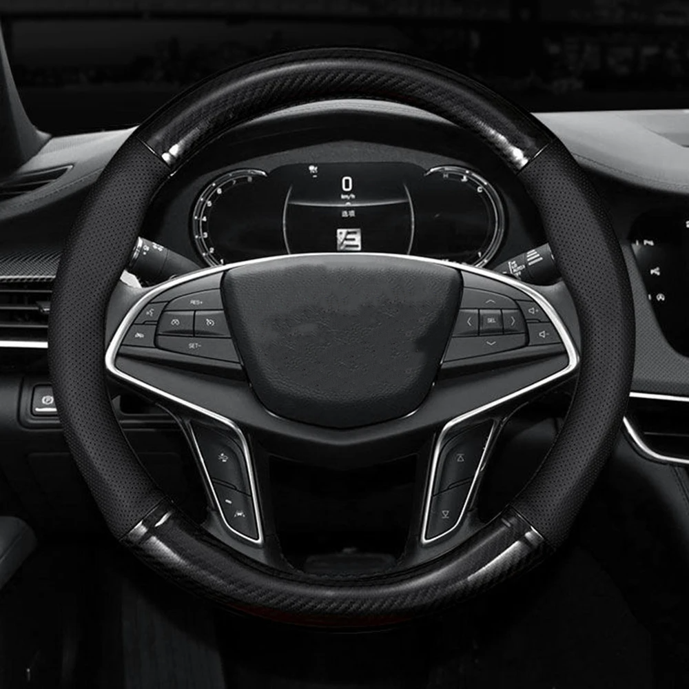 Carbon Fiber Leather Steering Wheel Cover Universal Fit Three Dimensional Anti Slip Trendy Car Inte 2