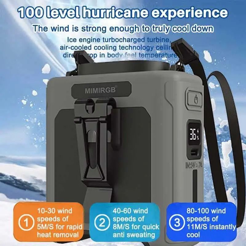 10000mAh Portable Waist Fan With Power Bank And LED Light 3