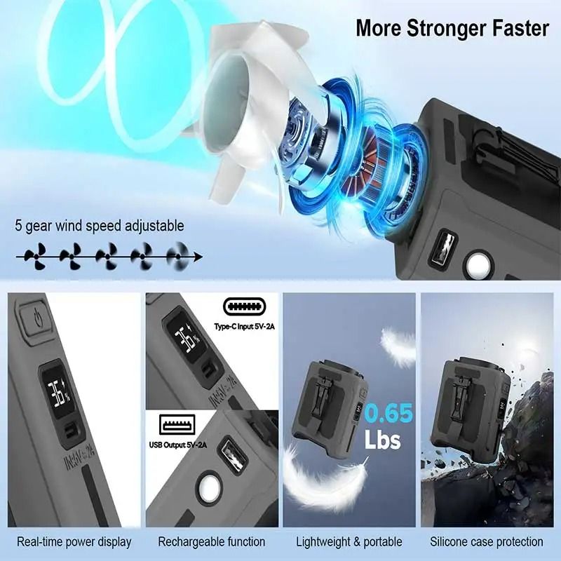 10000mAh Portable Waist Fan With Power Bank And LED Light 4