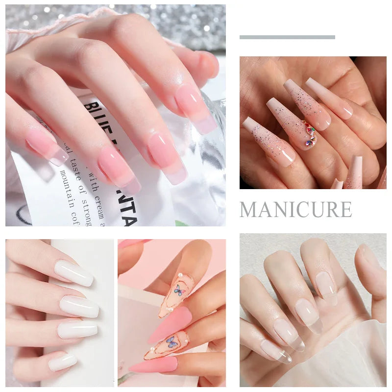 Acrylic Powder Kit with Crystal Liquid, Pink White Transparent Nail Set, Beginner Nail Extension Kit for DIY Salon Nails