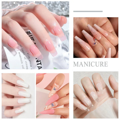Acrylic Powder Kit with Crystal Liquid, Pink White Transparent Nail Set, Beginner Nail Extension Kit for DIY Salon Nails