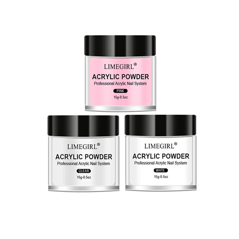 Acrylic Powder Kit with Crystal Liquid, Pink White Transparent Nail Set, Beginner Nail Extension Kit for DIY Salon Nails