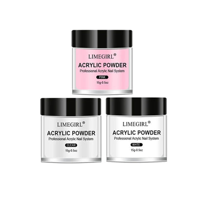 Acrylic Powder Kit with Crystal Liquid, Pink White Transparent Nail Set, Beginner Nail Extension Kit for DIY Salon Nails