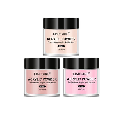 Acrylic Powder Kit with Crystal Liquid, Pink White Transparent Nail Set, Beginner Nail Extension Kit for DIY Salon Nails