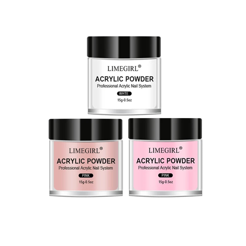 Acrylic Powder Kit with Crystal Liquid, Pink White Transparent Nail Set, Beginner Nail Extension Kit for DIY Salon Nails