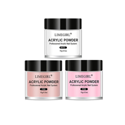 Acrylic Powder Kit with Crystal Liquid, Pink White Transparent Nail Set, Beginner Nail Extension Kit for DIY Salon Nails