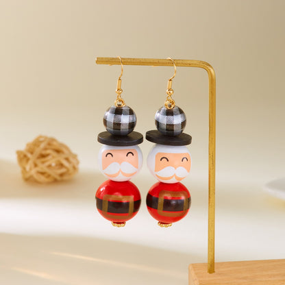 Handmade Cartoon Christmas Snowman Earrings, Wooden Santa Drop Earring, Creative Holiday Dangle Jewelry Gift For Women